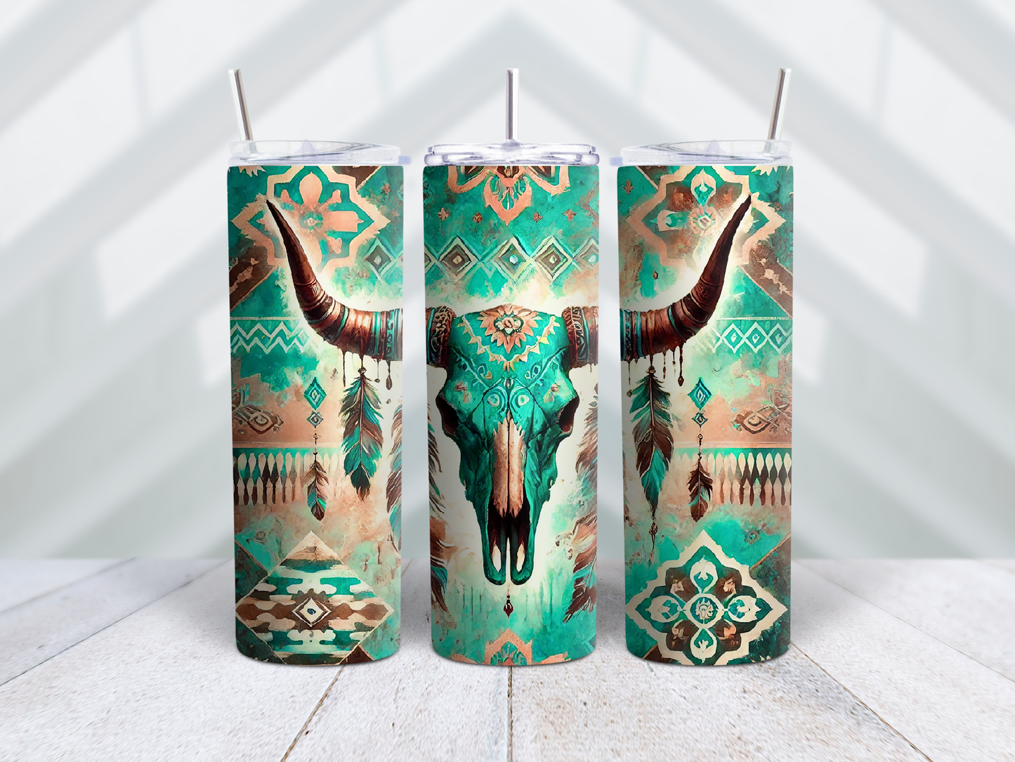 Blue bull-skull 20oz tumbler physical item - JustifiedMadness1