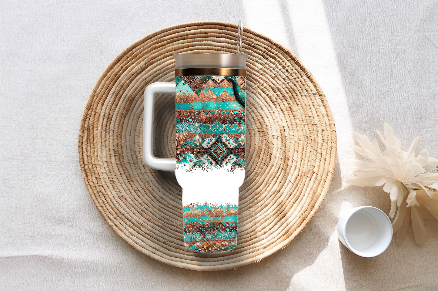 Bull-skull with blue, 40oz travel tumbler, physical item, gift idea