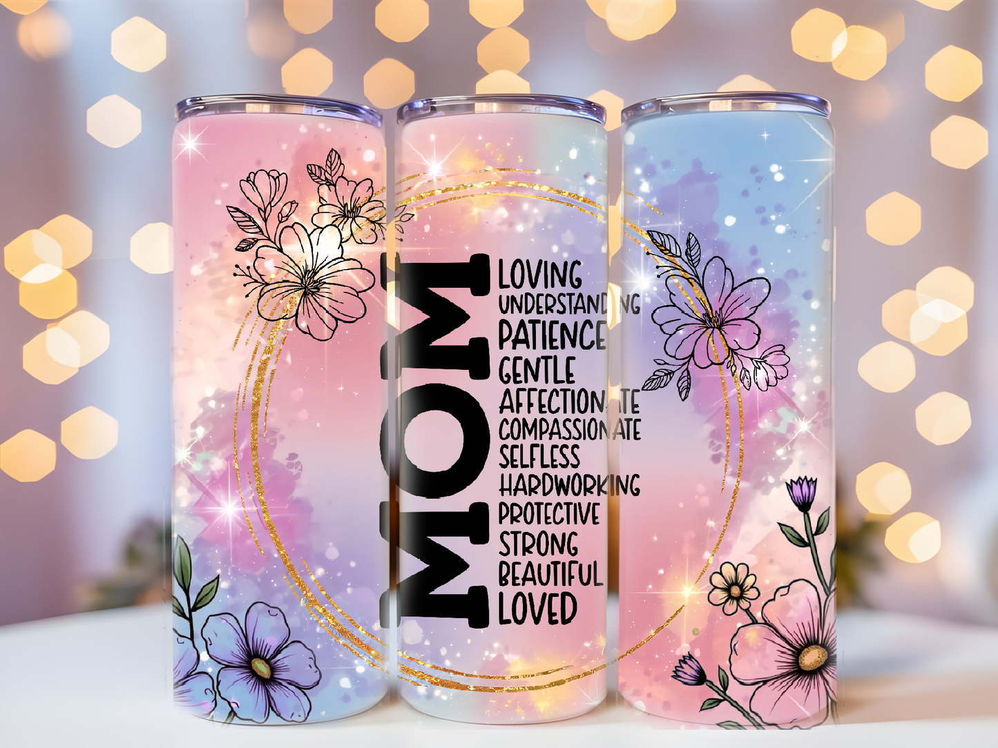 Mom LOVE purple and blue 20oz tumbler physical item - JustifiedMadness1