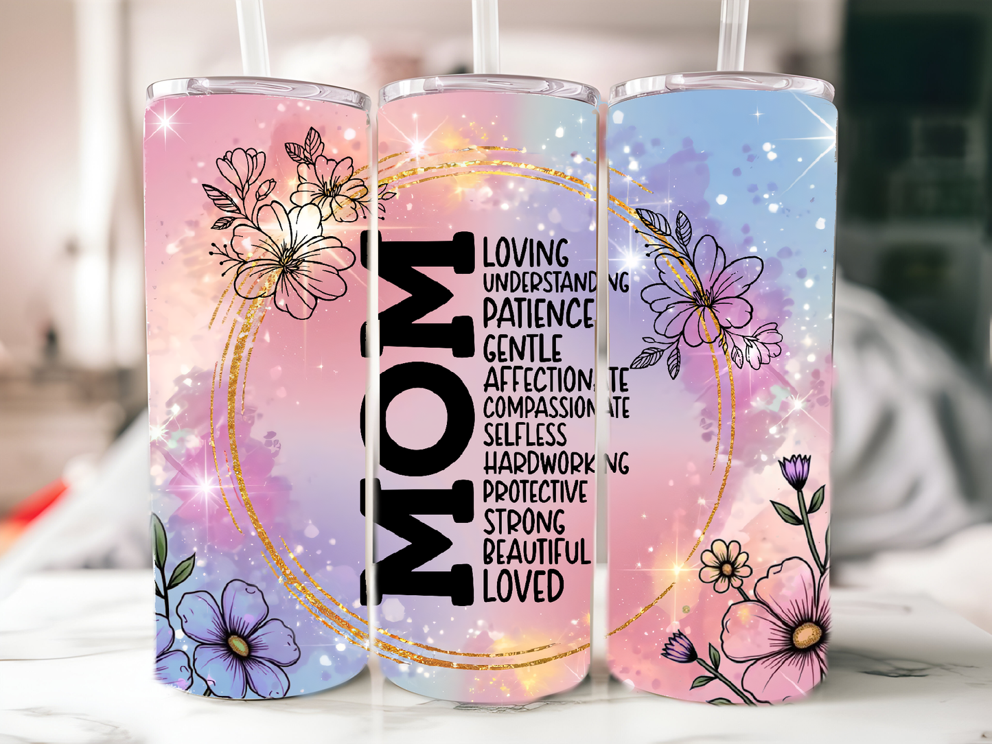 Mom LOVE purple and blue 20oz tumbler physical item - JustifiedMadness1