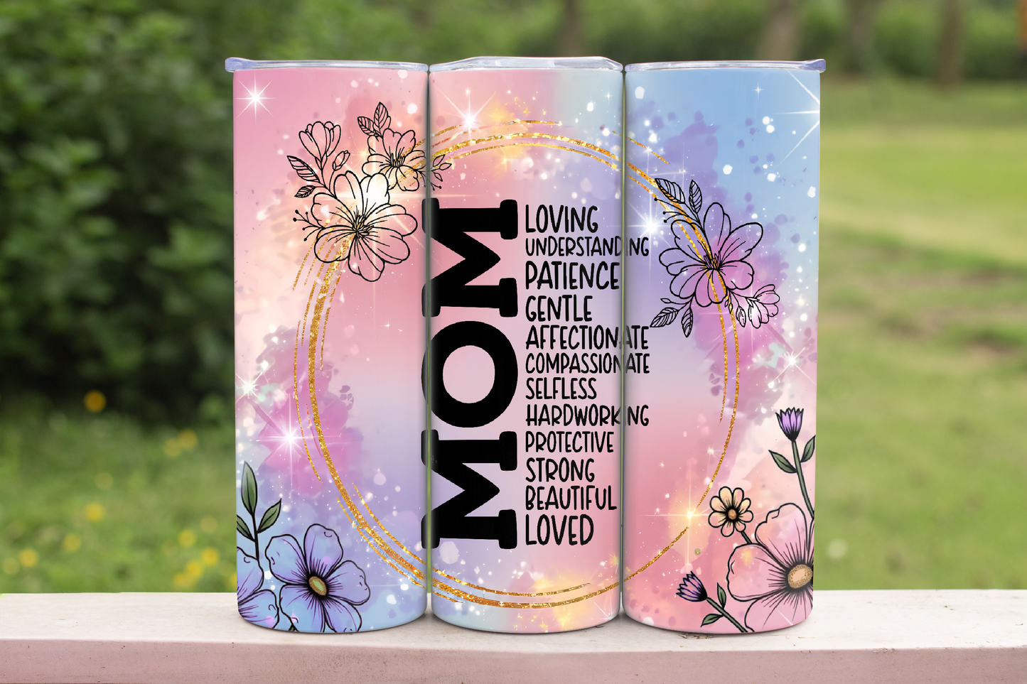 Mom LOVE purple and blue 20oz tumbler physical item - JustifiedMadness1