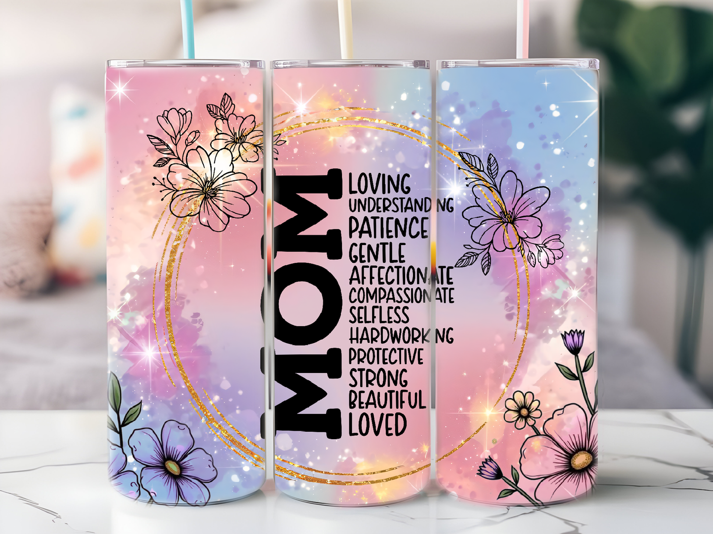 Mom LOVE purple and blue 20oz tumbler physical item - JustifiedMadness1