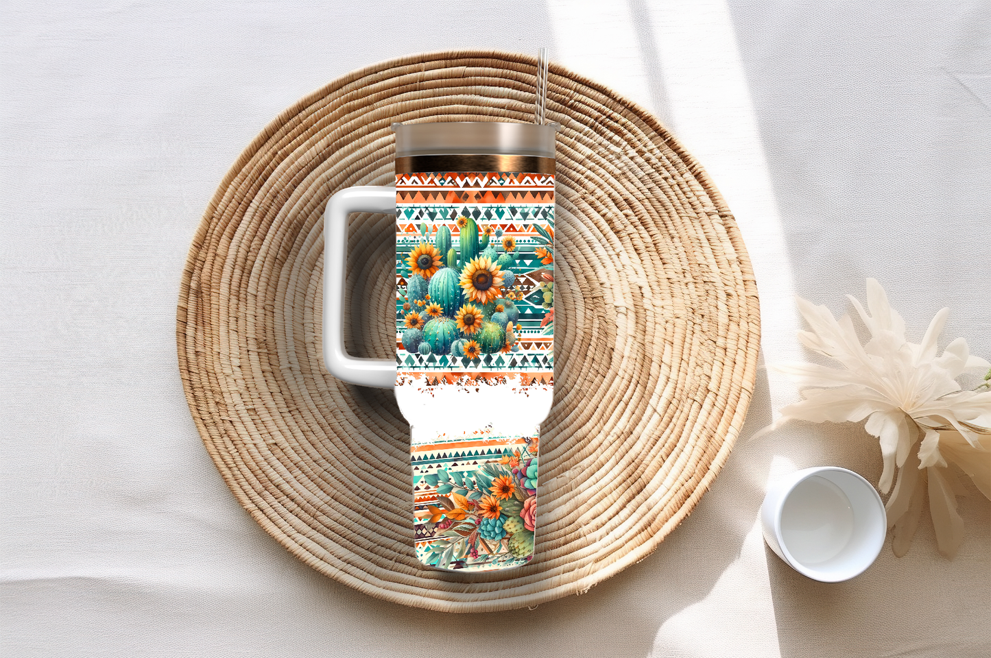 Bull-skull sunflowers, 40oz travel tumbler, physical item, gift idea