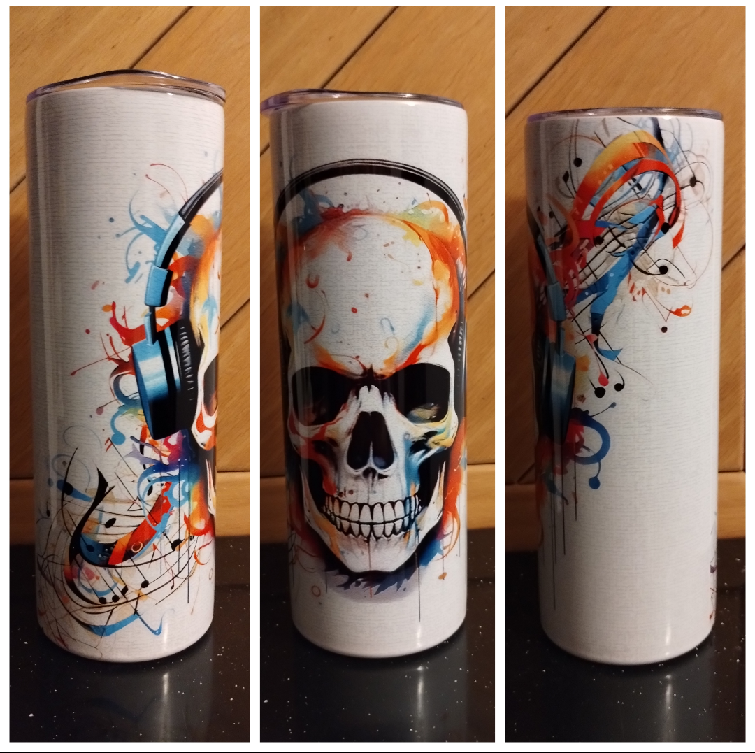 Skull music 20oz tumbler physical item - JustifiedMadness1