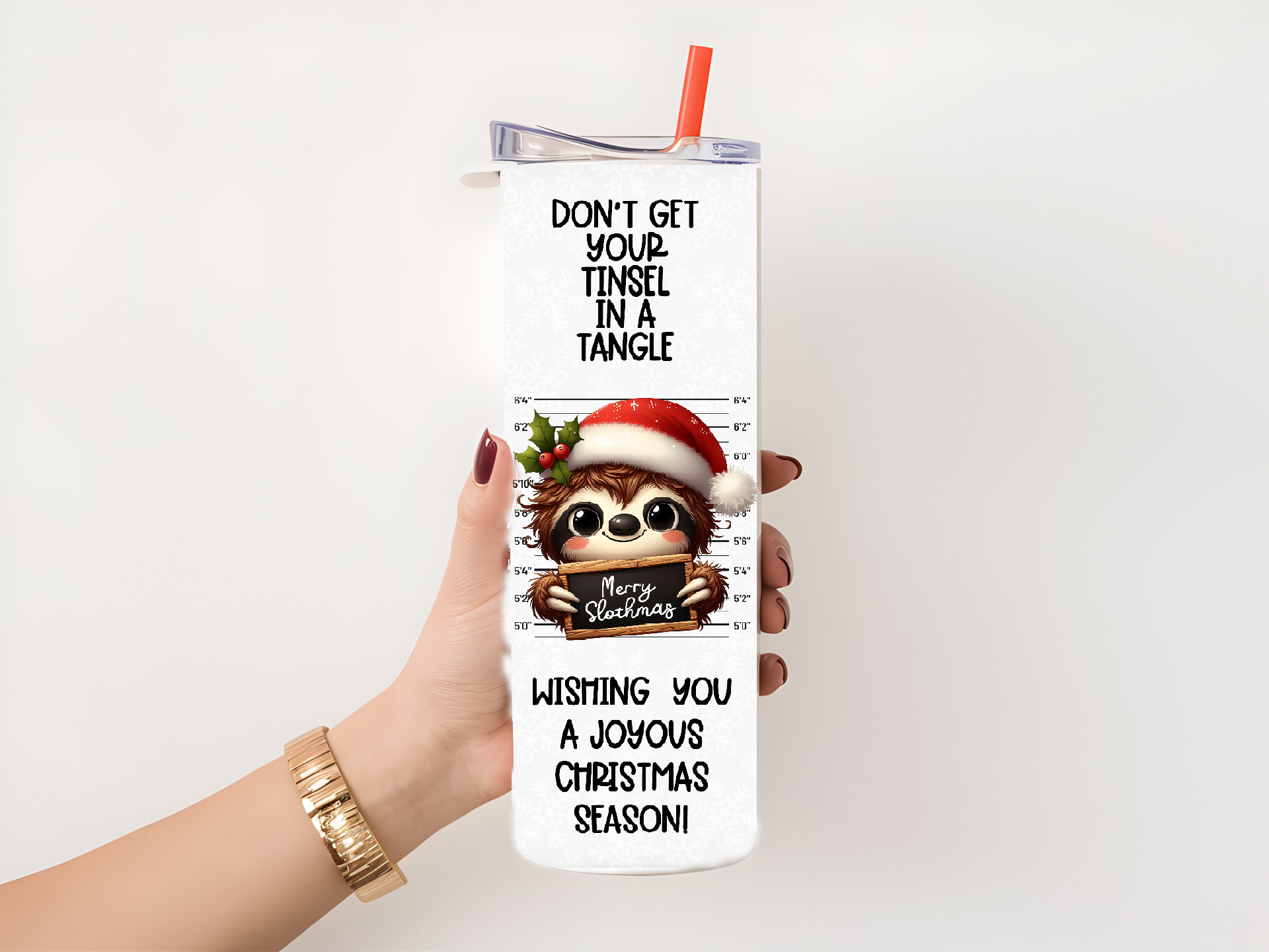 Funny Christmas Sloth 20oz tumbler physical item - JustifiedMadness1