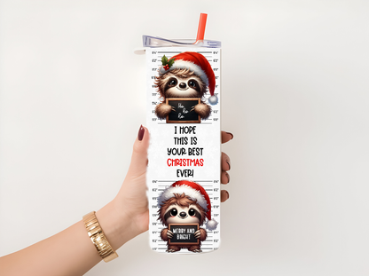 Funny Christmas Sloth 20oz tumbler physical item - JustifiedMadness1