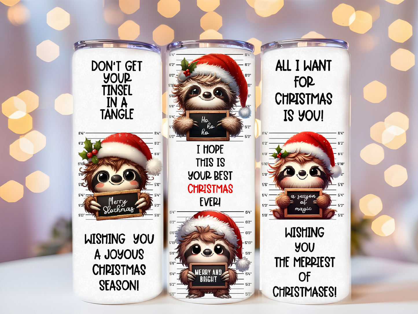 Funny Christmas Sloth 20oz tumbler physical item - JustifiedMadness1