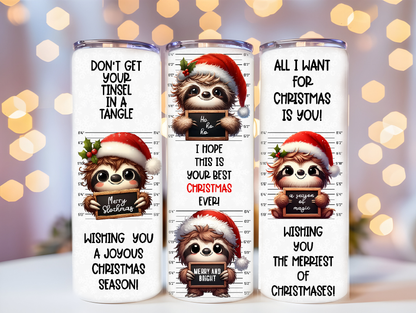 Funny Christmas Sloth 20oz tumbler physical item - JustifiedMadness1