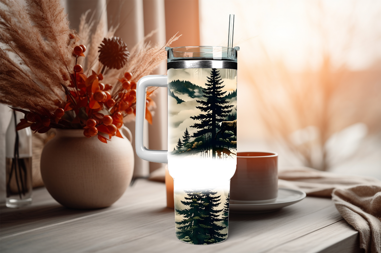 Deer in the woods, 40oz travel tumbler, physical item, gift idea