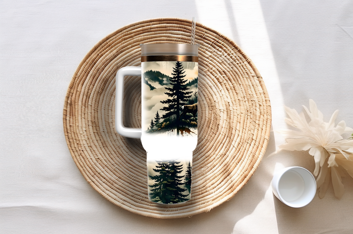 Deer in the woods, 40oz travel tumbler, physical item, gift idea