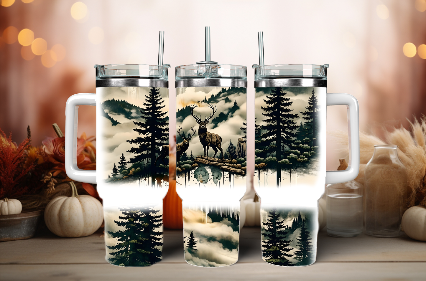 Deer in the woods, 40oz travel tumbler, physical item, gift idea