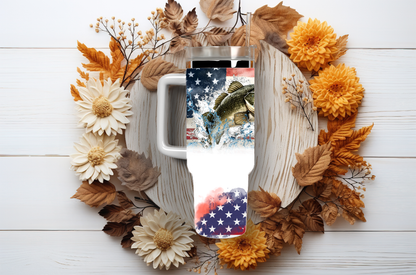 Fishing with USA flag, 40oz travel tumbler, physical item, gift idea