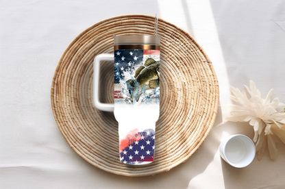 Fishing with USA flag, 40oz travel tumbler, physical item, gift idea