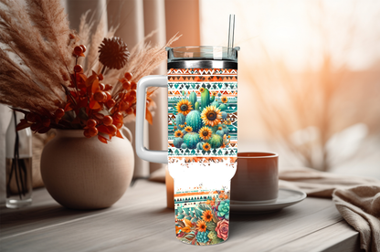 Bull-skull sunflowers, 40oz travel tumbler, physical item, gift idea