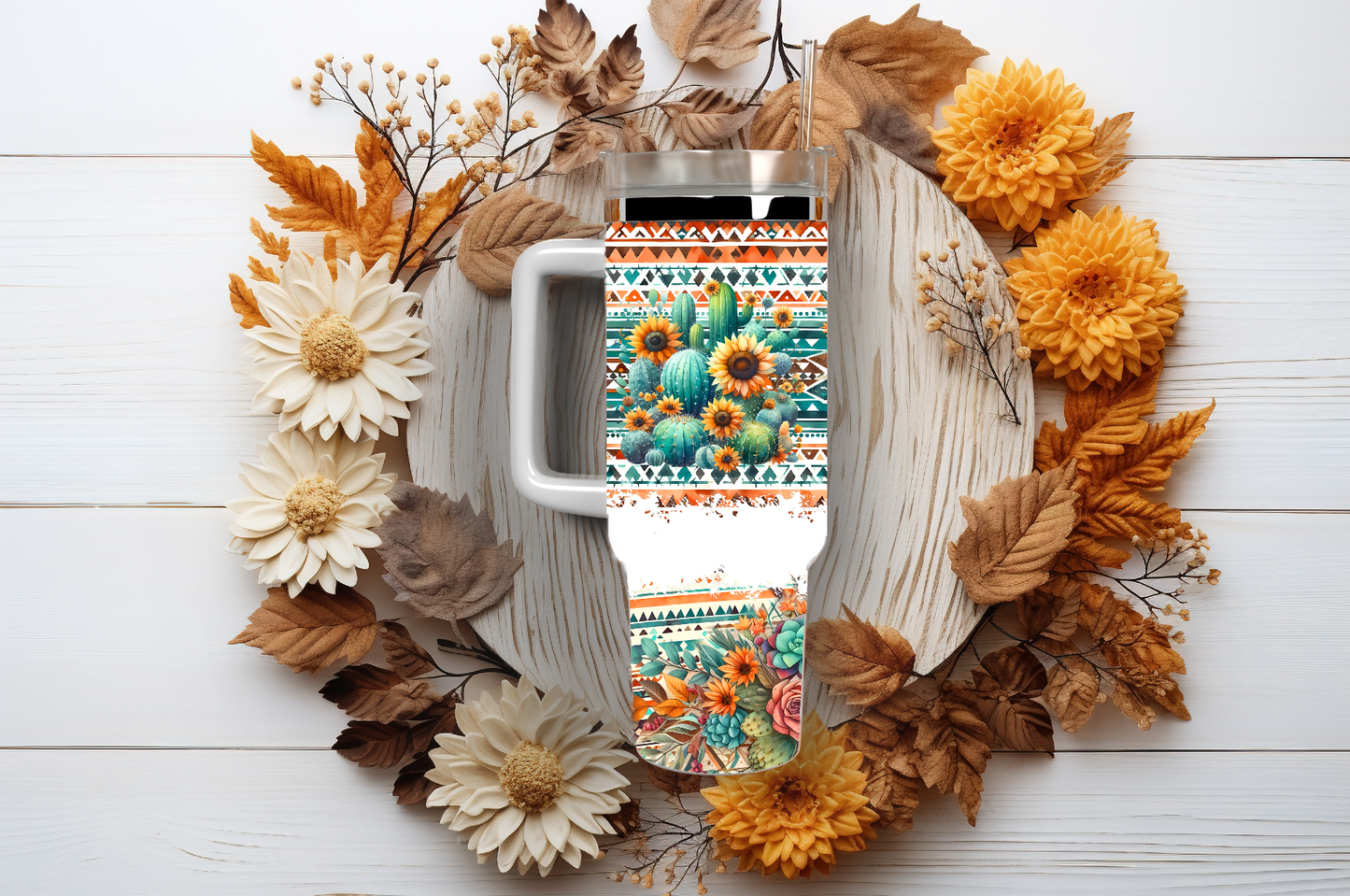 Bull-skull sunflowers, 40oz travel tumbler, physical item, gift idea