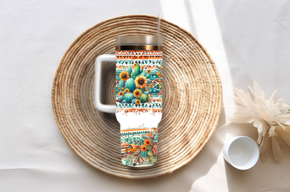 Bull-skull sunflowers, 40oz travel tumbler, physical item, gift idea