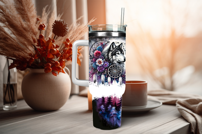 Purple wolf, 40oz travel tumbler, physical item, gift idea