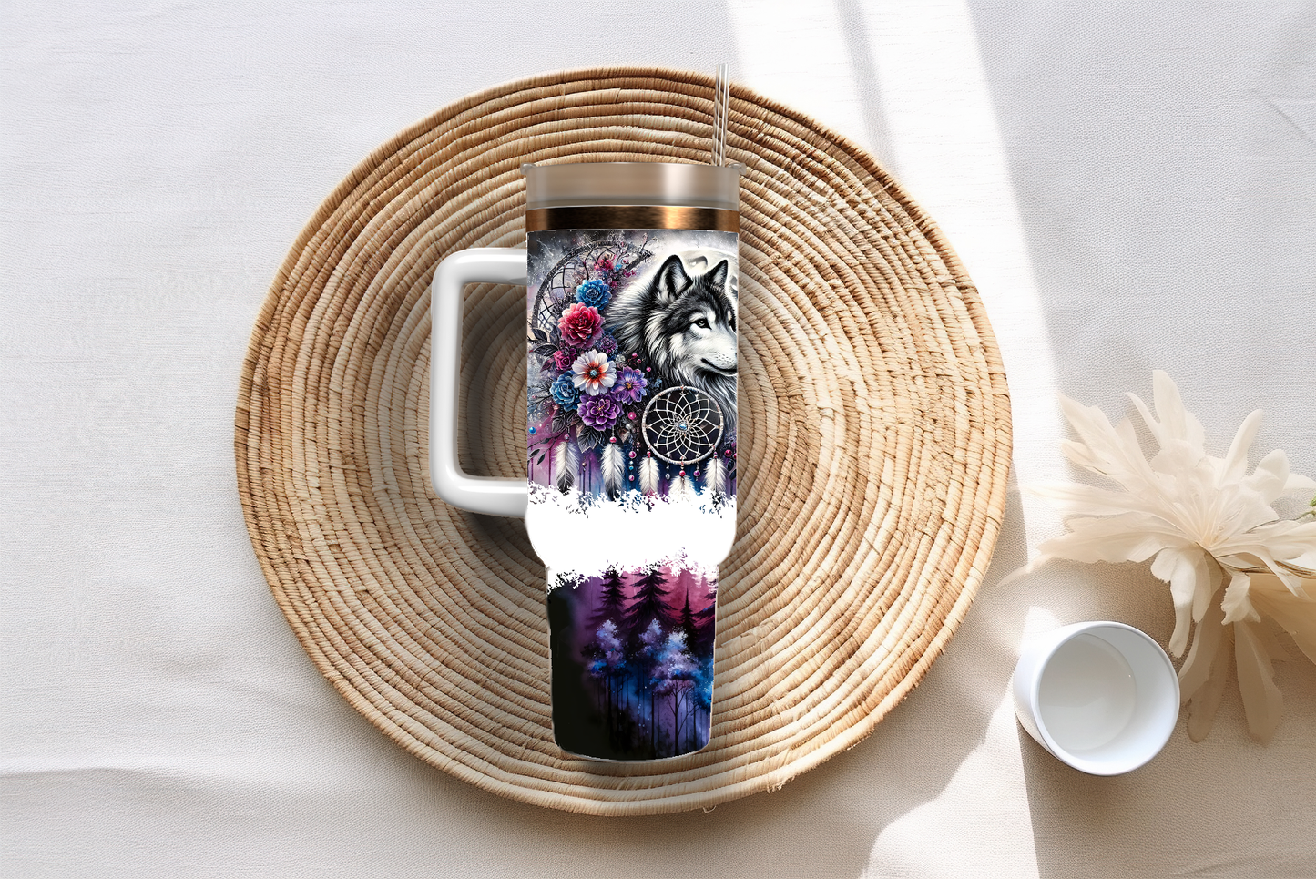 Purple wolf, 40oz travel tumbler, physical item, gift idea