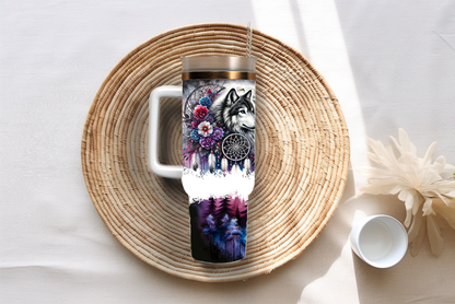 Purple wolf, 40oz travel tumbler, physical item, gift idea