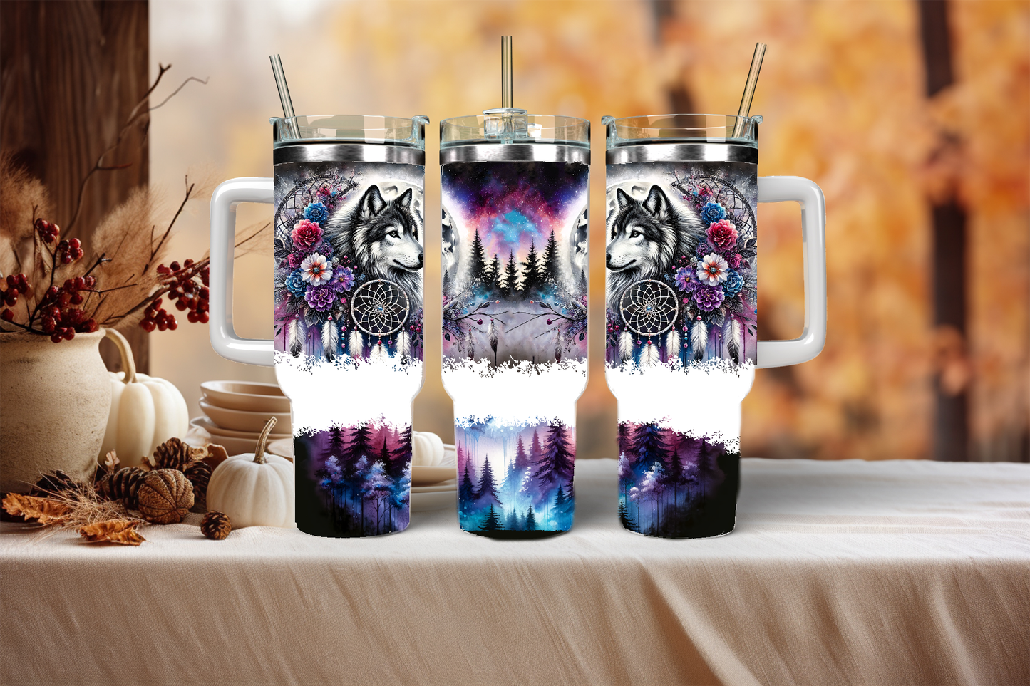 Purple wolf, 40oz travel tumbler, physical item, gift idea