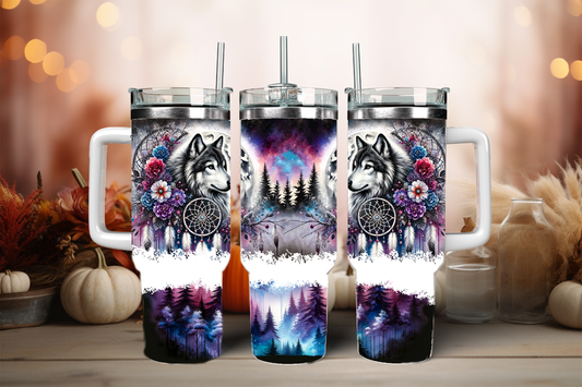 Purple wolf, 40oz travel tumbler, physical item, gift idea