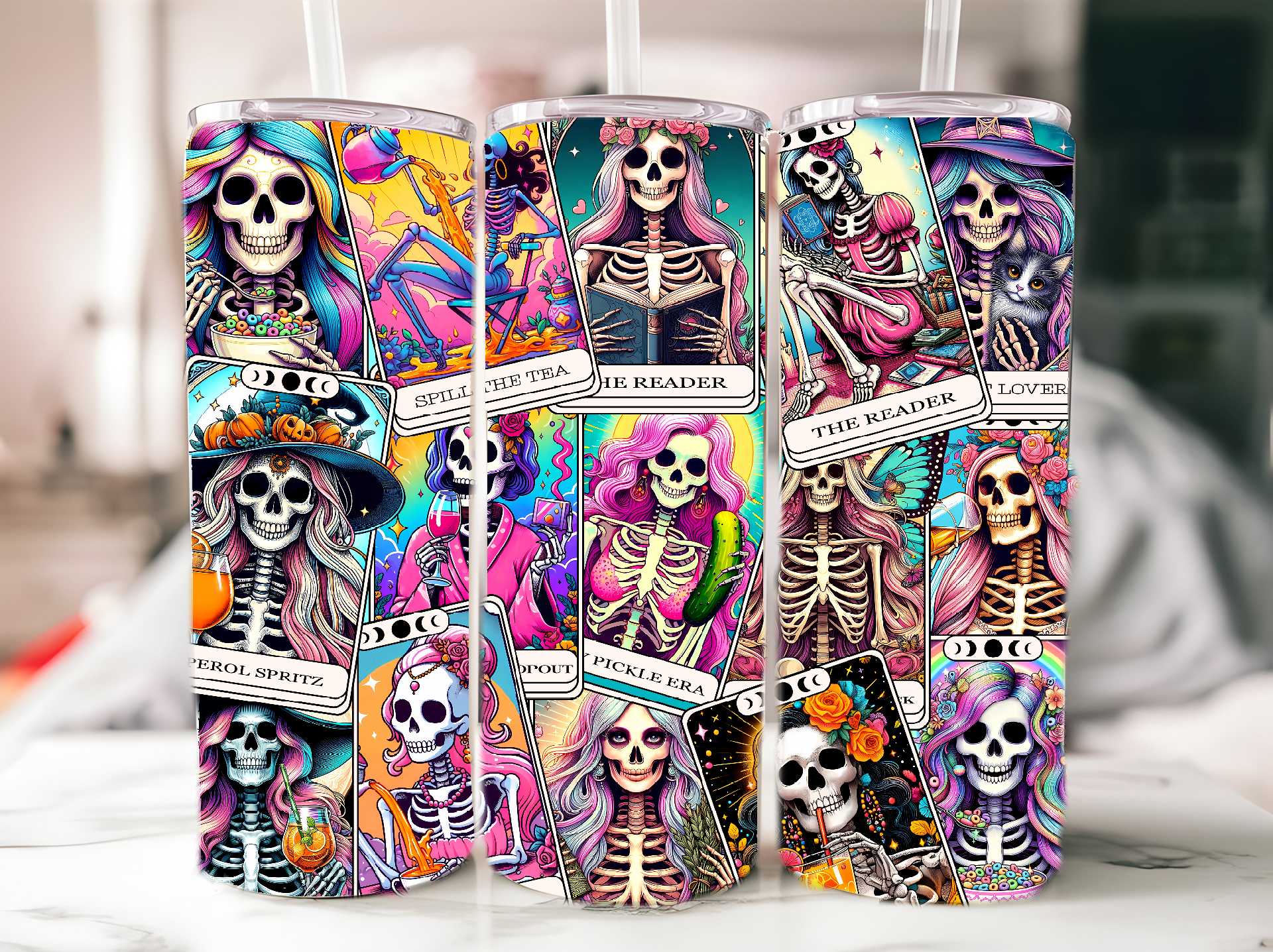 Skeletion tarot card 20oz tumbler phsyical item - JustifiedMadness1