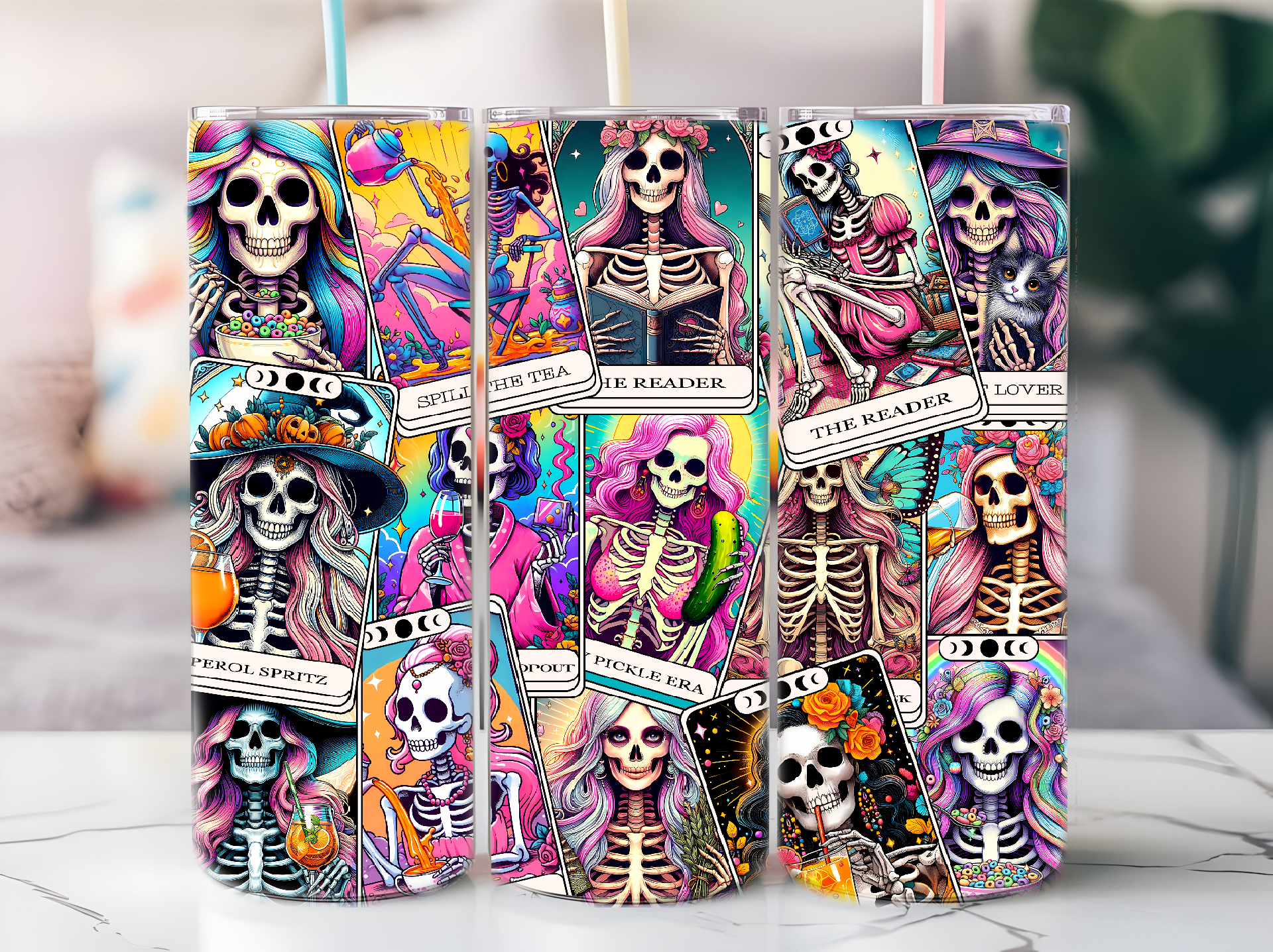 Skeletion tarot card 20oz tumbler phsyical item - JustifiedMadness1