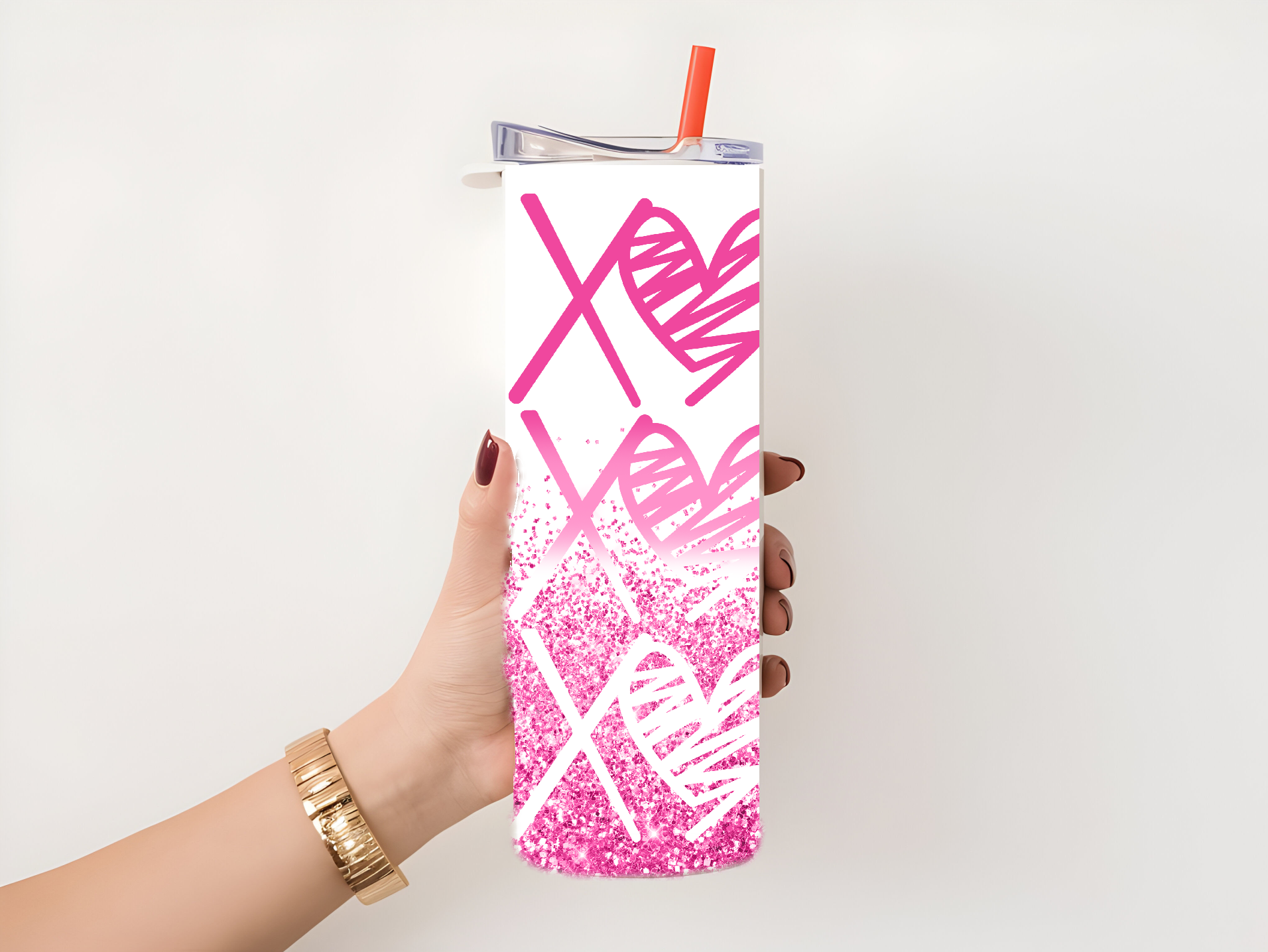 XOXO pink 20oz tumbler physical item - JustifiedMadness1